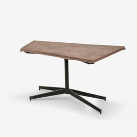 Brutalist Artisan Made Console Table With Stone Top & Welded Iron Base