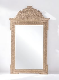 Contemporary Decorative Tin Beveled Mirror with Floral Design