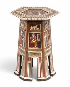 Egyptian Hexagonal Inlaid Pedestal Table, Late 19th Century