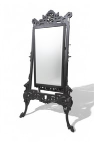 Ebonized Japonism Cheval 70" Mirror with Carved Ornamentation 19th Century