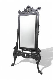 Ebonized Japonism Cheval 70" Mirror with Carved Ornamentation 19th Century (1 of 16)