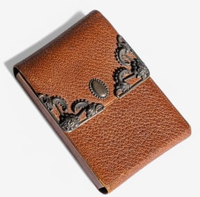 Antique Tooled Leather and Sterling Silver Wallet, Late 19th Century