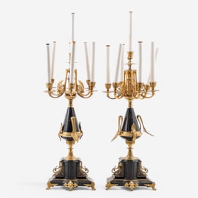Aesthetic Movement Candelabras, Tall 19th Century Antique French Bronze & Slate Marble