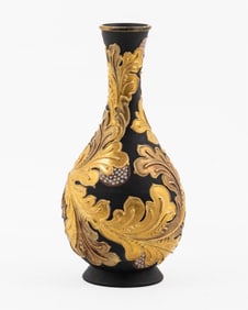 Wedgewood Rare Auro Black Basalt and Enamel Vase, 19th Century