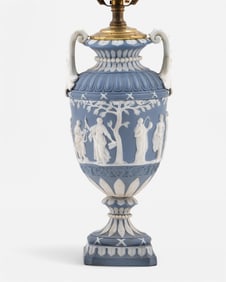 Converted Wedgewood Jasperware Lamp in Blue and White