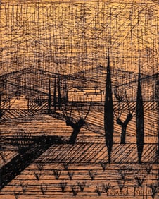 Bernard Buffet Signed Mid Century Copper Engraving of Provence