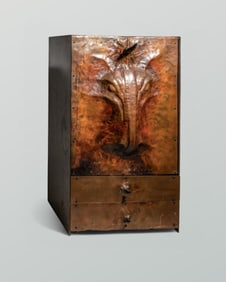 Alain Aparicio Hammered Copper Sculpted Unicorn Cabinet, Late 20th Century