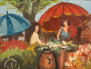 Emile Grau Sala Oil on Canvas Painting, Signed, Women with Parasols