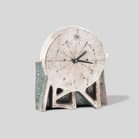Jean Derval Signed Art Pottery Stoneware Clock, 1925-2010