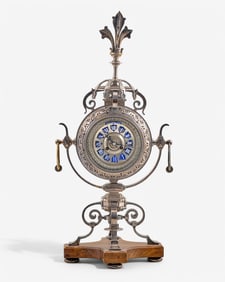 Houberdine Signed 29" French Renaissance Revival Silvered Bronze Mantel Clock 19th/20th Century