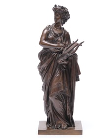 Mathurin Moreau Signed Antique Bronze Sculpture "Allegory of Music" 14" tall