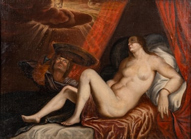 Flemish School Danae Oil on Panel Painting, Late 17th–Early 18th Century