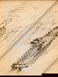 woman with top hat in Place de la Republique Signed 19th-century drawing: Keywords: Haussmannian, Belle epoque, French Academic, Beaux-Arts, Neoclassical, Realist, Gustave Caillebotte style, Jean Beraud style, Charles Marville style, paper, ink, urban architecture, French s