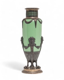 German WMF Art Nouveau Ceramic Vase with Silver Plate overlay 19th Century