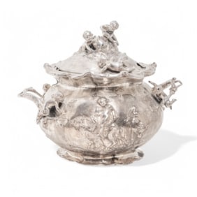 WMF Art Nouveau Jugendstil Larger Silver Plated Covered Punch or Serving Bowl C. 1900