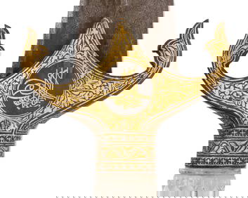 Ottoman Empire Large Rock Crystal Dagger w. Damascene gold with Tughra of Sultan 19th century (1 of 7)
