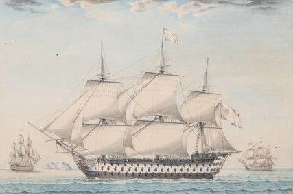 Emric Piux Signed and dated 1804 “Vaisseau Espagnol" Maritime Watercolor Painting, 19th Century