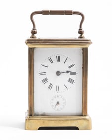 French Officer's Carriage Travel Alarm Clock with Case, 19th Century