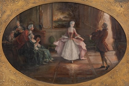 John Monachon Signed 19th Century Oval Oil on Canvas Painting