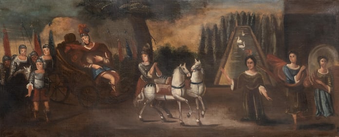 18th Century French School Oil on Canvas Painting, Triumphal Procession Scene