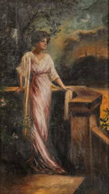 Melissa Baker Thompson Signed Oil on Canvas Painting, circa 1920 (1 of 14)