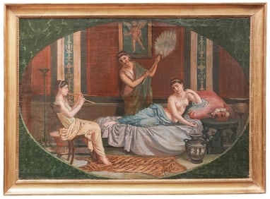 Mystery Artist: Signed 19th Century Oil on Canvas Painting of Pompeii Domestic Scene