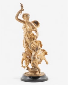 Auguste Poitevin Signed 26" Gilt Bronze Sculpture, 19th Century