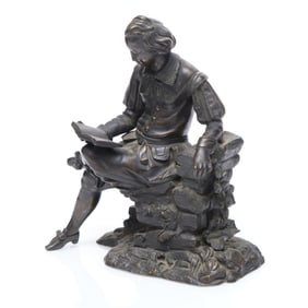 Mystery Artist, Bronze Sculpture of Young Scholar, 19th century