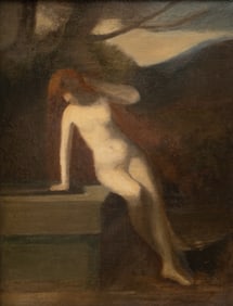 Jean Henner (attrib) French Symbolist Oil On Canvas Figure Portrait Painting, 19th Century