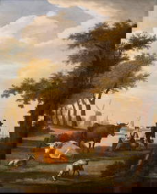 Dutch School Animated Landscape with Cattle, Oil on Canvas Painting, Early 19th Century (1 of 18)