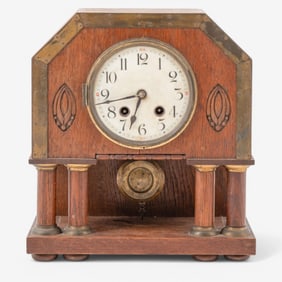 Jacques Van Gaal, circa 1900 Vienna Secession Oak Mantel Clock,