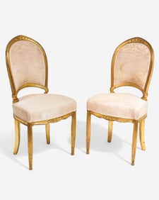 Paul Follot Pair of Art Deco Gilded carved Side Chairs, , Circa 1930