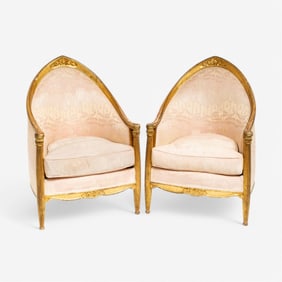 Pair of Paul Follot Art Deco Giltwood Bergere Armchairs, Circa 1930