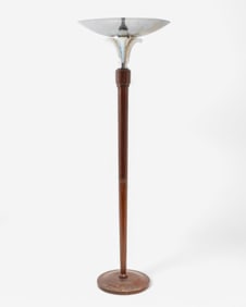 Art Deco Tall Chrome and Opalescent Glass Floor Lamp, Circa 1930
