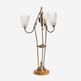 Art Deco Bronze Table Lamp with Frosted Glass Shades, Early 20th Century (1 of 11)
