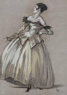 Jean-Gabriel Domergue Original signed Charcoal and Gouache Drawing (Painting): Keywords: French artist, fashion illustration, female figure, 20th-century art, modern elegance, artistic highlights, art deco painting, portraiture, figurative art, classic compositionJean-Gabriel Do