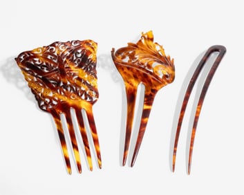 Set of 3 Art Deco Faux Tortoiseshell Hair Combs