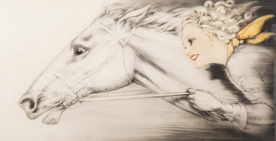 Rare Louis Icart Mammoth Folio "Thoroughbred", 1938 Colored Etching, Signed and Embossed Stamp