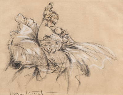 Louis Icart, Art Deco Original Pastel Crayon Painting / Drawing, Pencil Signed: Keywords: Art Deco, Belle epoque, Interwar Paris, French Modernism, 1920s, Paul-Cesar Helleu style, Jean-Gabriel Domergue style, Edgar Degas style, charcoal on paper, figural study, original drawingLo