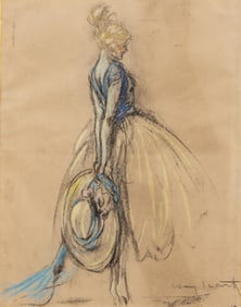 Louis Icart, Art Deco Original Pastel Crayon Painting / Drawing, Pencil Signed