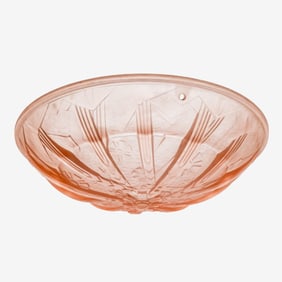 Muller Freres Signed Art Deco French Pink Molded Etched Art Glass Ceiling Fixture, 1930's