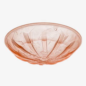 Muller Freres Signed Art Deco French Pink Molded Etched Art Glass Ceiling Fixture, 1930's (1 of 9)