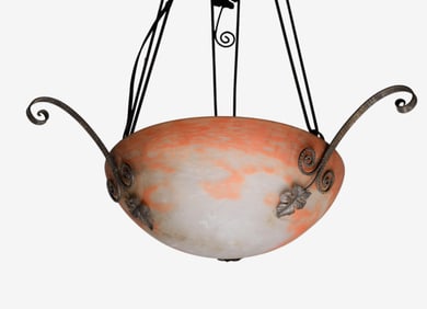 La Verre Francais signed Art Nouveau Hanging Inverted Dome Pendant Lamp, Circa 1925