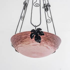 Delatte Inverted Dome Pendant Light, French Art Glass, signed, circa 1935 (1 of 6)