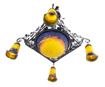 Muller Freres Art Nouveau Deco Chandelier, signed