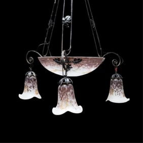 Art Nouveau French Art Glass Chandelier signed Lorrain Nancy circa 1925
