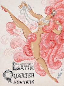 Erte Signed Gouache Design for Latin Quarter Poster, Feather Dancer