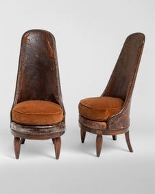 Maurice Dufrêne classic Mahogany Gondola Armchairs, C. 1920