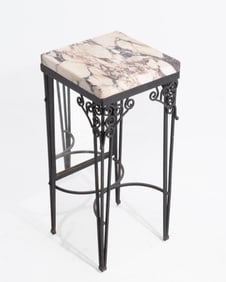 Edgar Brandt Style Art Nouveau Deco Marble Top Wrought Iron Stand, Circa 1925