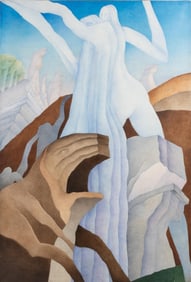 Mystery Artist Signed Surrealist Oil on Canvas Painting, 1976